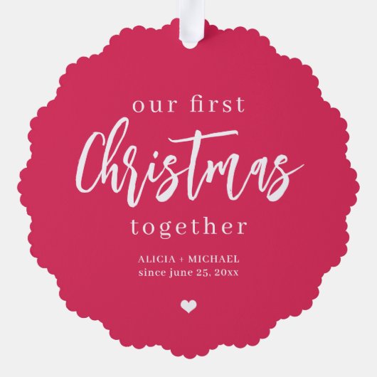 Eerste Kerstmis samen foto liefde script modern Ornament Kaart (Achterkant)