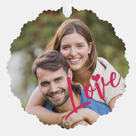 Eerste Kerstmis samen foto liefde script modern Ornament Kaart (Voorkant)