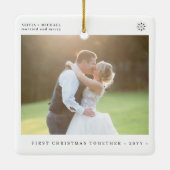 Eerste Kerstmis samen getrouwd en vrolijke foto Keramisch Ornament (Achterkant)