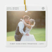 Eerste Kerstmis samen getrouwd en vrolijke foto Keramisch Ornament (Voorkant)