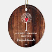 Eerste Kerstmis samen liefde boom hout foto Keramisch Ornament (Links)