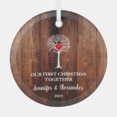 Eerste Kerstmis samen liefdeshout Glas Ornament (Voorkant)