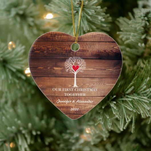 Eerste Kerstmis samen liefdeshout Keramisch Ornament (Boom)