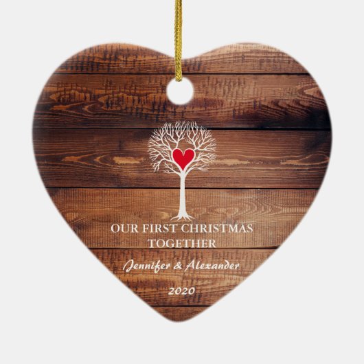Eerste Kerstmis samen liefdeshout Keramisch Ornament (Achterkant)