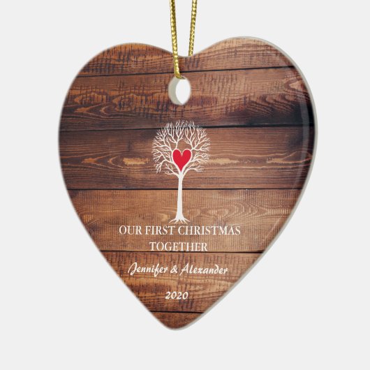 Eerste Kerstmis samen liefdeshout Keramisch Ornament (Links)