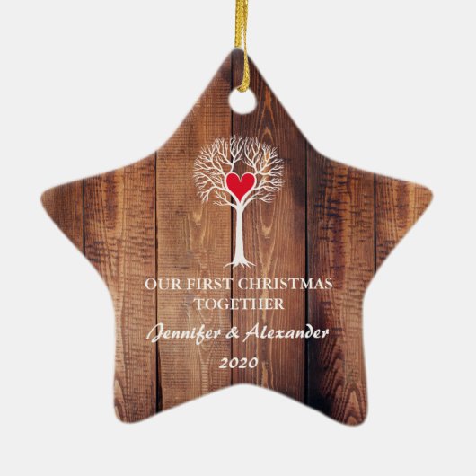 Eerste Kerstmis samen liefdeshout Keramisch Ornament (Achterkant)