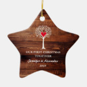 Eerste Kerstmis samen liefdeshout Keramisch Ornament (Voorkant)