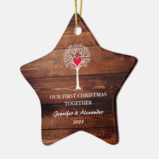 Eerste Kerstmis samen liefdeshout Keramisch Ornament (Links)
