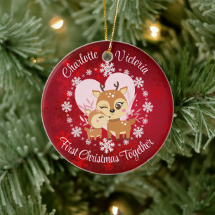 Eerste Kerstmis Samen Mam En Dochter Rendieren Keramisch Ornament