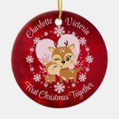 Eerste Kerstmis Samen Mam En Dochter Rendieren Keramisch Ornament (Voorkant)