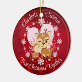 Eerste Kerstmis Samen Mam En Dochter Rendieren Keramisch Ornament (Links)