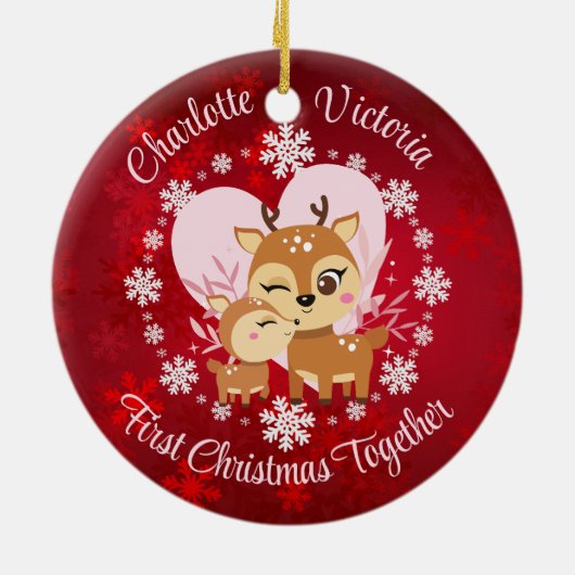 Eerste Kerstmis Samen Mam En Dochter Rendieren Keramisch Ornament (Achterkant)