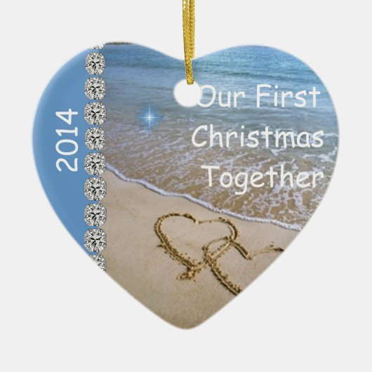 Eerste Kerstmis SAMEN MET BEACH 2014 Keramisch Ornament (Voorkant)