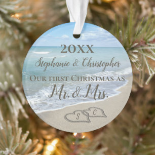 Eerste Kerstmis samen met Beach Wedding Mr Mrs. Ornament