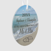 Eerste Kerstmis samen met Beach Wedding Mr Mrs. Ornament (voorkant)