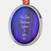 Eerste Kerstmis samen met Bright Blue Satin Royal Metalen Ornament (Links)