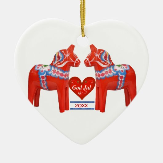 Eerste Kerstmis samen met de Zweedse Dala Horse Keramisch Ornament (Voorkant)