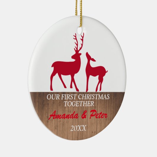 Eerste Kerstmis samen met een bijtende versiering  Keramisch Ornament (Rechts)