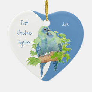 Eerste Kerstmis samen met gedekte peutervogels Keramisch Ornament