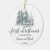 Eerste Kerstmis samen met gehuwde bossen Keramisch Ornament (Links)