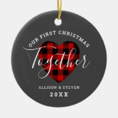 Eerste Kerstmis samen met Rustic Heart gepersonali Keramisch Ornament (Voorkant)