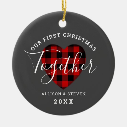 Eerste Kerstmis samen met Rustic Heart gepersonali Keramisch Ornament (Voorkant)