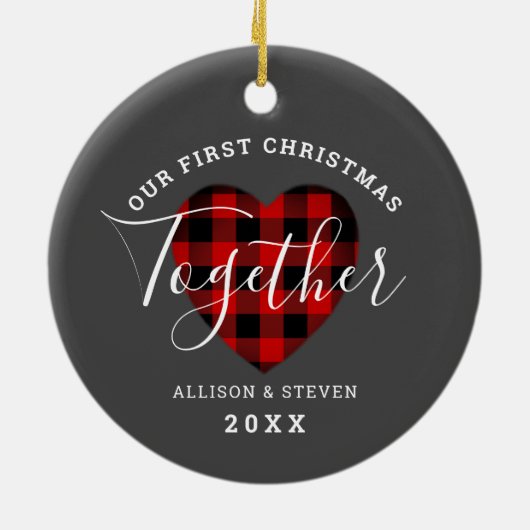 Eerste Kerstmis samen met Rustic Heart gepersonali Keramisch Ornament (Achterkant)