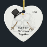 Eerste Kerstmis samen met SNOWMAN COUPLE Keramisch Ornament<br><div class="desc">Schattig Ornament dat u kunt personaliseren op uw eigen speciale manier.The Snowman Couple zijn te schattig. Geweldig voor elk paar,  niet alleen pasgetrouwden. Kerstcadeau of Jubileum,  Vernieuwing van Geloften... iedereen in Liefde...  Verloving cadeau,  HUWELIJKSDOUCHE Sommige van de prachtige graphics zijn van graphics©delightful-doodles</div>