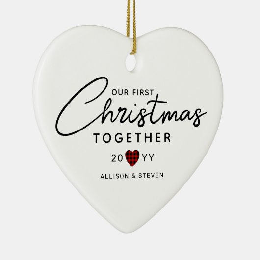 Eerste Kerstmis samen Modern Gepersonaliseerd hart Keramisch Ornament (Rechts)