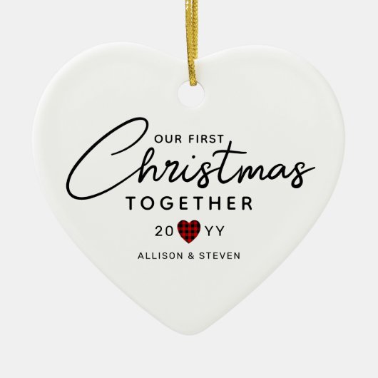 Eerste Kerstmis samen Modern Gepersonaliseerd hart Keramisch Ornament (Voorkant)
