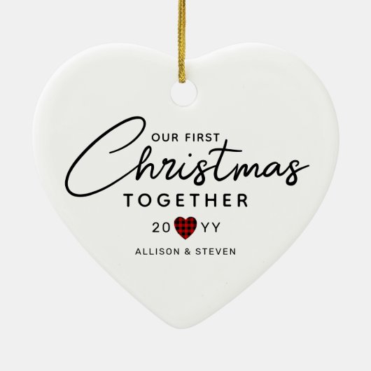 Eerste Kerstmis samen Modern Gepersonaliseerd hart Keramisch Ornament (Achterkant)