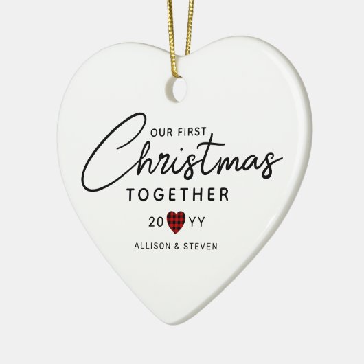 Eerste Kerstmis samen Modern Gepersonaliseerd hart Keramisch Ornament (Links)