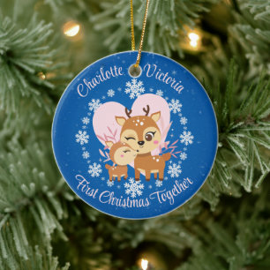 Eerste Kerstmis samen Moeder Dochter Rendieren Keramisch Ornament