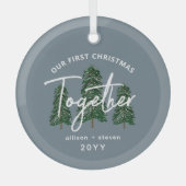 Eerste Kerstmis samen rustieke bomen koppels Glas Ornament (Voorkant)