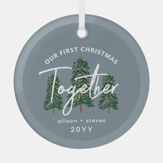 Eerste Kerstmis samen rustieke bomen koppels Glas Ornament (Voorkant)