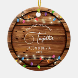 Eerste Kerstmis samen rustieke string licht foto Keramisch Ornament