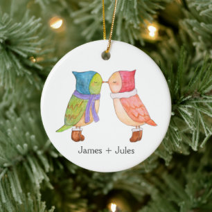 Eerste Kerstmis samen Schattigee Lovebirds Custom Keramisch Ornament