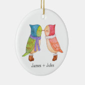 Eerste Kerstmis samen Schattigee Lovebirds Custom Keramisch Ornament (Rechts)