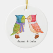 Eerste Kerstmis samen Schattigee Lovebirds Custom Keramisch Ornament (Voorkant)