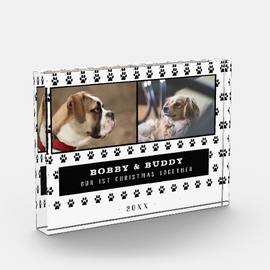 Eerste Kerstmis samen Twee Dog Paw 2 Fotoblokken (Links)