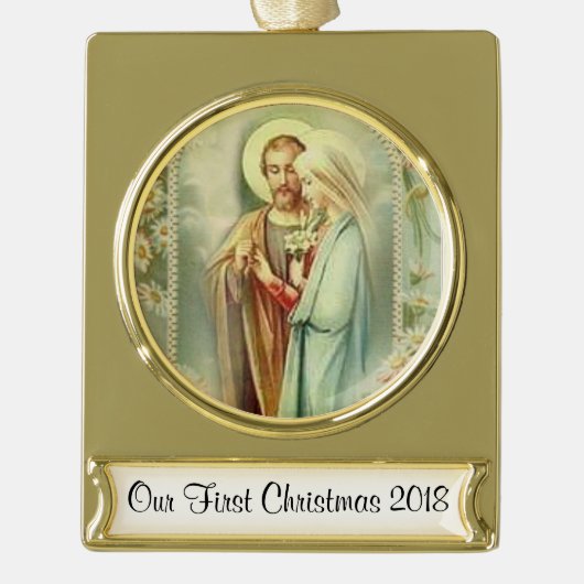 Eerste Kerstmis samen Wedding Religieuze Bride Verguld Banner Ornament (Voorkant)