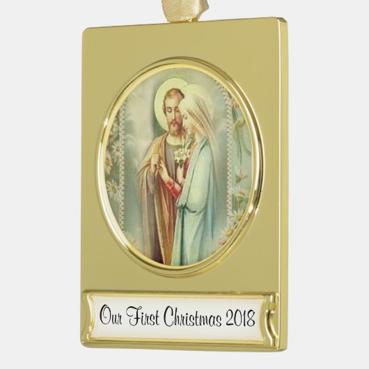 Eerste Kerstmis samen Wedding Religieuze Bride Verguld Banner Ornament (Links)