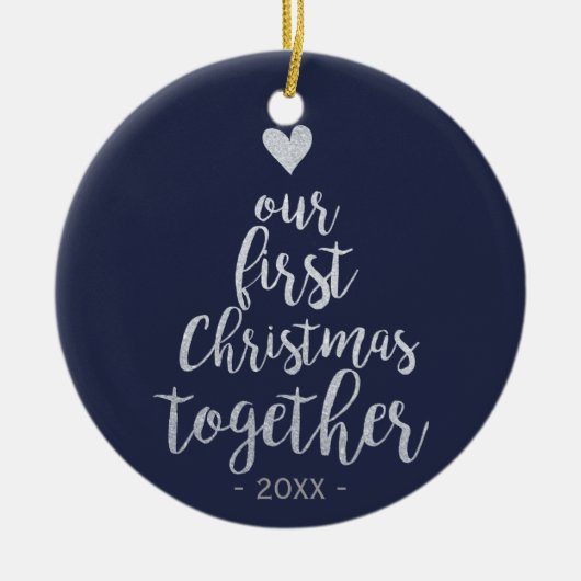 Eerste Kerstmis samen zilveren en blauwe siervoorw Keramisch Ornament (Voorkant)