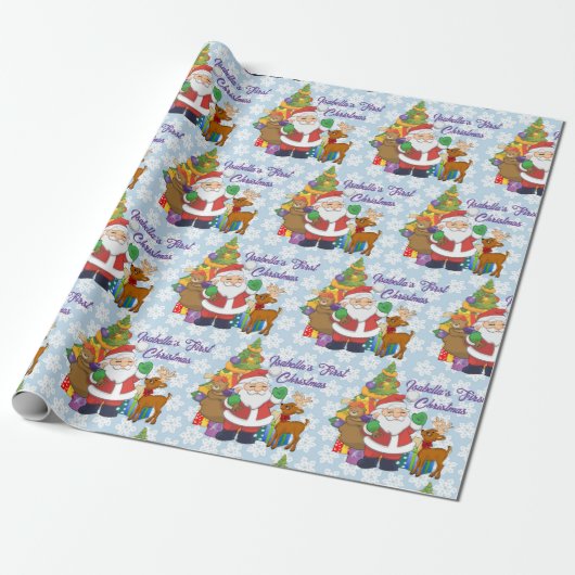 Eerste Kerstmis Santa Baby's aangepaste naam Cadeaupapier (Uitgerold)