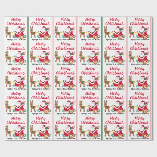 Eerste Kerstmis Santa Baby's Personalize Naam Cadeaupapier (Vlak)