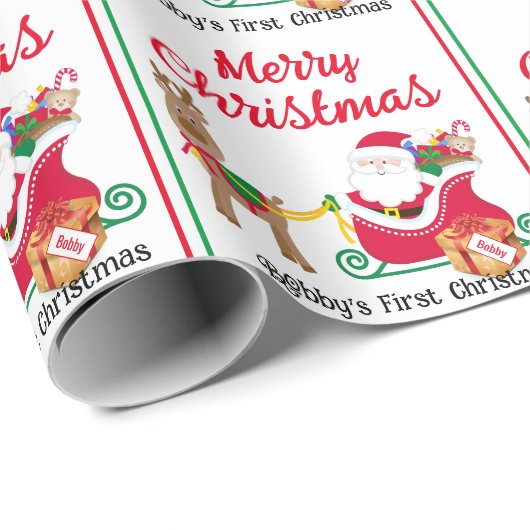 Eerste Kerstmis Santa Baby's Personalize Naam Cadeaupapier (Rol Hoek)