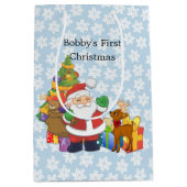 Eerste Kerstmis Santa Boy's Naam Custom Medium Cadeauzakje (Voorkant)