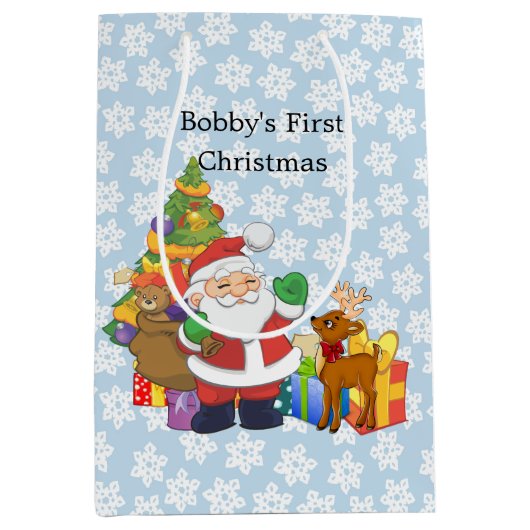 Eerste Kerstmis Santa Boy's Naam Custom Medium Cadeauzakje (Voorkant)