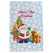Eerste Kerstmis Santa Boy's Naam Custom Medium Cadeauzakje (Voorkant)