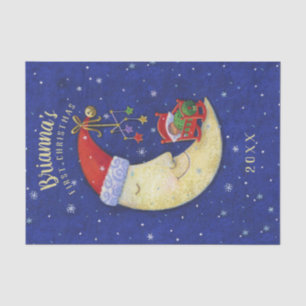 Eerste Kerstmis Santa Moon Monogrammed Naam Tissuepapier